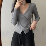 Autumn Winter Knitwear Tops Fashion Female Long Sleeve Skinny Elastic Casual V-neck Knitted Shirts Women Pullover Sweaters