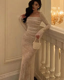 Vintage Elegant Bandage Mermaid Dress Spring Long Sleeve Lace Evening Party Prom Robe Women Casual Square Collar Vestidos Mujer