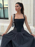 Fashion Women Pleated Sling Maxi Dress Elegant Sleeveless Chest Wrap Slim Dresses Chic Office Lady Commuting Vestidos