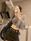 HiqdressY2k Hollow Out T-shirt Women Knitted See Through Crop Tops Autumn Vintage Fairycore Grung Tops Retro Smock Streetwear