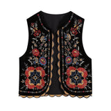 HiqdressWomen Fashion Y2k Vintage Floral Embroidery Vest Top V Neck Loose Casual Summer Woman Short Cardigan Waistcoat Chic Tops