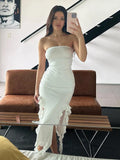 Sexy Dress Women Summer New Appliques Bodycon Off Shoulder Strapless Dress Fashion Casual Split Club Elegant Party Dress Female