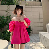 Sweet Shirts Women Slash Neck Bandage Puff Sleeve Blouses Summer Korean Cute Off Shoulder Square Collar Loose Casual Tops