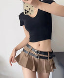 Summer Women JK Preppy Style Mini Pleated Skirt Shorts Design Y2k Culottes Gyaru Grunge Goth Harajuku Fashion Micro Skirt Belt