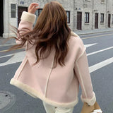 new Korean fashion Maillard fat MM purple Kawaii lamb suede plus velvet coat women's Y2K Harajuku loose casual warm coat