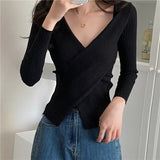 Autumn Winter Knitwear Tops Fashion Female Long Sleeve Skinny Elastic Casual V-neck Knitted Shirts Women Pullover Sweaters