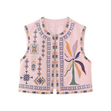 HiqdressWomen Fashion Y2k Vintage Floral Embroidery Vest Top V Neck Loose Casual Summer Woman Short Cardigan Waistcoat Chic Tops