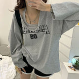 Y2K Two Pieces Set Oversized Women T-Shirts Spring Long Sleeve Halter Letter Print Sweatshirt Ladies Casual Loose Harajuku Tops