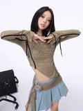 2000s Aesthetic Vintage T-shirts Women Grunge Y2k Streetwear Sexy Gyaru Long Sleeve Crop Asymmetrical Top Slash Neck Tee