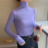 HiqdressSpring Autumn Turtleneck T-shirt Women All-Match Top Shirt Soft Comfortable Inner Top Casual Long Sleeve T-shirt Office Wear