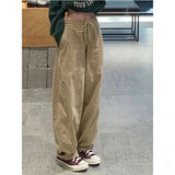 Vintage Fashion Khaki Cargo Pants Baggy Streetwear Harajuku Solid High Waist Wide Leg Pants Women Unisex Casual Trousers S-4XL