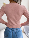 Women's Pullover Autumn Winter 2023 Sexy Elegant Hollow Long Sleeve Knitted Top Casual Vintage Crop O-neck Slim Fit Knit Sweater