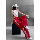 Outdoor Hiking Women Striped Sweatpants Harajuku Fashion Spring Summer New Wide Leg High Waist Sports Straight Cargo Trousers