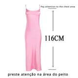 Pink Camis Satin Long Dresses Elegant Sleeveless Slip Holiday Party Dresses Sexy Casual Backless Summer Dresses Women