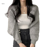 X7YA Women Long Sleeve Open Front Crop Tops Cropped Boleros Shrug Cardigan Sweater