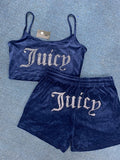 HiqdressVelvet Crop Top and Shorts Set Summer Sweatsuit Juicy Sleeveless Tank Top and Drawstring Shorts Women Casual Two Piece Set