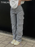 Hiqdress2 Vintage Cargo Pants  Baggy Jeans Women Fashion 90s Streetwear Pockets Wide Leg High Waist Straight Y2k Denim Trousers Overalls