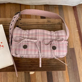 Plaid Pink Womens Shoulder Bag Pleated Casual Sweet Cute New Fashion Leather Handbag Literary Exquisite Designer Armpit Bag