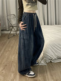 HiqdressHarajuku Vintage Blue Cargo Jeans Women Oversized Y2K Grunge Black Baggy Denim Pants Hip Hop Streetwear Wide Leg Trousers