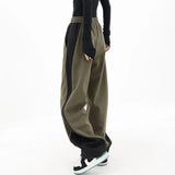 HiqdressHip Hop Women Contrast Color Wide Leg Pants Spring Summer Streetwear Fashion Elastic Waist Loose Sports Casual Straight Trousers