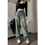 Hiqdress1 Vintage 90S Baggy Straight Denim Trousers Female Y2K High Waist Loose Wide Leg Jeans Women Streetwear All-Match Casual Pants New