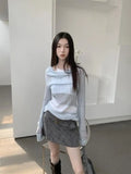 Fairycore Style Fake Two Piece Halter T Shirt Women Long Sleeve Design Elegant Korean Fashion Patchwork Tee Shirt Femme