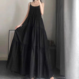 Elegant Long Dress Women Spaghetti Strap A Line Dresses Holiday Beach Sleeveless Vestidos Korean Oversized Casual Sundress