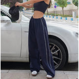 Y2k Women Cargo Pants Parachute Pants Korean Harajuku Sweatpants Blue Wide Leg Trousers Loose Low Waist Oversized Jogger