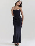 Mozision Elegant Strapless Bodycon Sexy Maxi Dress Women Black Fashion Off-shoulder Sleeveless Backless Club Party Long Dress