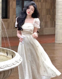 Women Elegant Evening Party Midi Dress Summer New Fashion Princess Embroider Vestidos Female Korean Design Slim Clothes