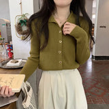 Simple 2023 Autumn New Lapel Sweater Button Design Knitted Cardigan Outer Wear Inner Bottoming Top