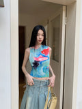 Summer Women Y2k Kpop Gyaru Tie Dye Tank Top Cute Core Crop Top Coquette 2000s Aesthetic Hot Vest Sexy Korean Fashion Streetwear