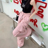 HiqdressY2K Parachute Black Pants Women Hippie Streetwear Oversize Pockets Cargo Trousers Harajuku Wide Leg Baggy Sweatpants