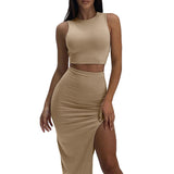 HiqdressTwo Piece Skirt Set Women's Suit y2k Clothes Summer Sexy Outfit Cropped Top and Split Skirt Chic Elegant Female Clothing