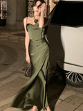 Summer Women Sexy Spaghetti Strap Evening Party Prom Club New Elegant Backless Split Satin Long Dresses Female Vestidos