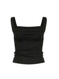 Solid Backless Ruched Square Collar Basic Crop Top Women Slim Sexy Tank Vest