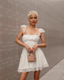 Double Layered Wedding Guset Dresses For Women Chic Sweet Kawaii Birthday Party Outfits Sexy A Line Lace White  Dress