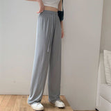 Women Pants 2023 New Spring Summer Ice Silk Wide Leg Pants High Waist Casual Female Slim Loose Straight Black Trousers