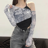 Asymmetrical Yamamoto Sleeve T-Shirts Women Sexy Cute Slope Neck Ruffles Fashion Tide Autumn Crop Tops  Chic