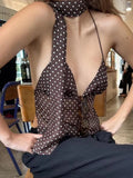 Summer Camisole Slim Vest Sexy Women Sleeveless V-Neck Ribbon Tank Top Female Solid Polka Dots Tops Y2k Coquette