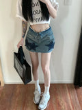 Summer Women American Vintage Mini Jean Denim Skirt Y2k Streetwear Cyber Punk 2000s Coquette Harajuku Fashion Gyaru Hot Sexy New