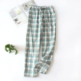 Men's Cotton Gauze Trousers Plaid Knitted Sleep Pants Woman Pajamas Pants Bottoms Sleepwear Short for Couples Pijama Hombre