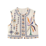 HiqdressWomen Fashion Y2k Vintage Floral Embroidery Vest Top V Neck Loose Casual Summer Woman Short Cardigan Waistcoat Chic Tops