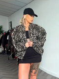 Fashion Leopard Zipper Long Sleeved Women's Jacket Retro Round Neck Street Casual Outerwears New Female Autumn Commute Coat