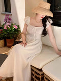 Summer Elegant Women Sweet Party Midi Holiday Dresses Casual Female Lace Up Robe