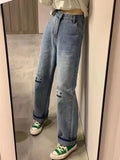 HiqdressIns Ladies Jeans Personality Letter Jeans Hip Hop Tide Street Trend Ruffian Handsome Trousers High Waisted Wide Leg Pants