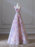 Romantic Fairy Sequins 3D Flower Pink A-line Wedding Evening Party Dress Sleeveless Princess Birthday Gown