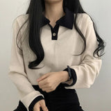 Casual Women Sweatshirts Hoodies T-shirts Korean Fashion Preppy Tops Female Autumn Long Sleeve Polo Collar Basic Pullovers Tees