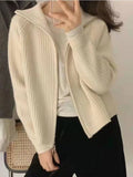 Deeptown Casual Knitted Cardigan Sweaters Women 2022 Autumn Vintage Zip-up Solid Loose Long Sleeve Tops Knitwear Chic Kpop