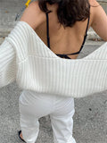 Hiqdress-Women Ultra-short Sweater Coat Autumn Winter Long Sleeve Loose Knitted Crop Tops Solid Color Sexy Cardigan Sweaters Tops